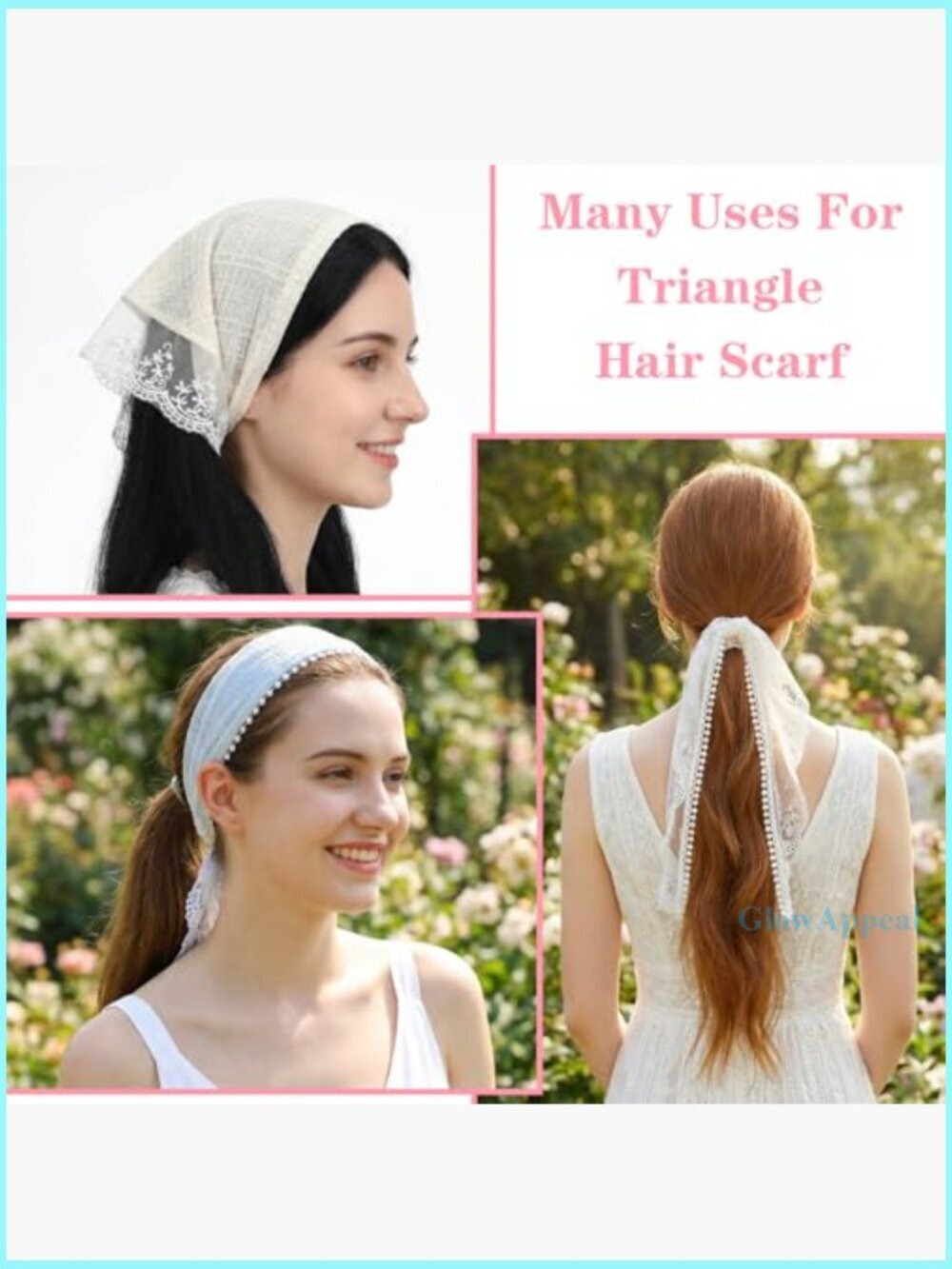 Vintage Lace Triangle Head Scarf, Polyester, 78x32cm, 2-Piece Set - Picture 6 of 7